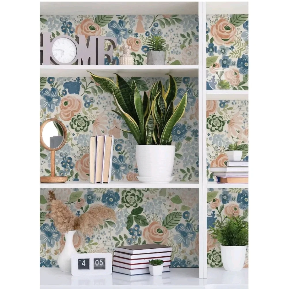 Disney Princess Watercolor Floral Kids' Peel and Stick Wallpaper Blue